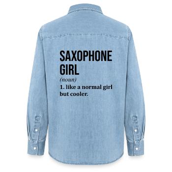 Saxophon Saxophon Saxophon - Frauen Jeanshemd Organic von Stanley/Stella - verwaschenes Hellblau - Hinten - AI Model Female 172 light (172cm)