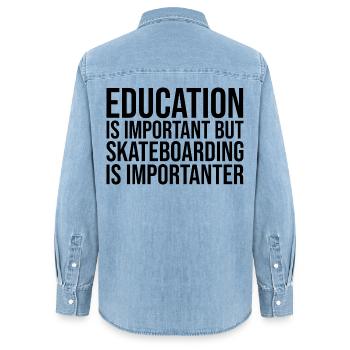 Skateboard Skateboard Skateboard - Women’s Organic Denim Shirt by Stanley/Stella - light wash - Back - AI Model Female 172 light (172cm)