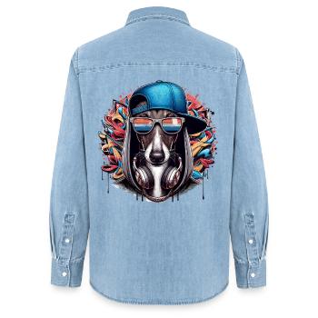 Cadeau de graffiti de chien Greyhound Gangsta - Chemise en denim femme bio Stanley/Stella - bleu clair délavé - Dos - AI Model Female 172 light (172cm)