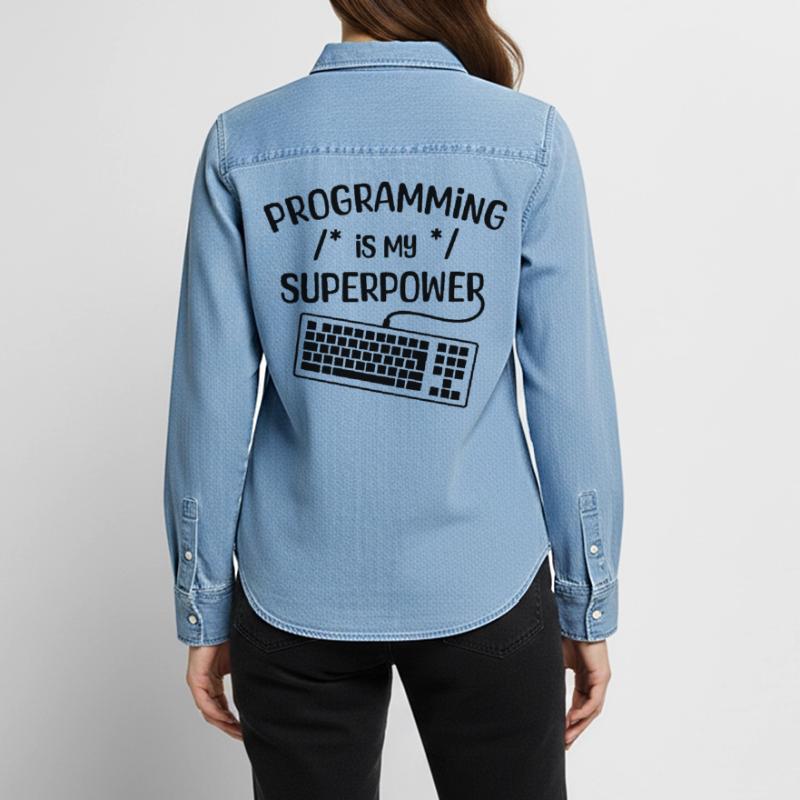 Computer Freak Statement Developer Programmer Women’s Organic Denim Shirt by Stanley/Stella