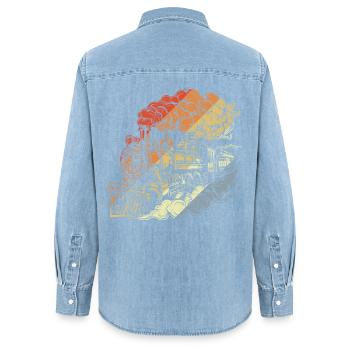 Locomotive à vapeur rétro - Chemise en denim femme bio Stanley/Stella - bleu clair délavé - Dos - AI Model Female 172 light (172cm)