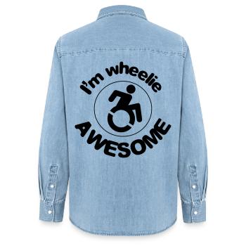 Ich bin großartig in meinem Rollstuhl # - Frauen Jeanshemd Organic von Stanley/Stella - verwaschenes Hellblau - Hinten - AI Model Female 172 light (172cm)