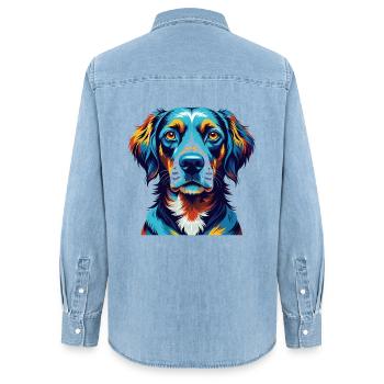 Alt Dänisch Pointer Hund Rasse Karikatur Kawaii - Frauen Jeanshemd Organic von Stanley/Stella - verwaschenes Hellblau - Hinten - AI Model Female 172 light (172cm)