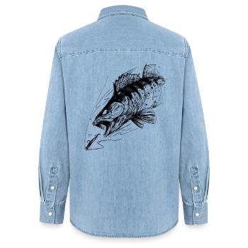 Poisson de vie ! - T-shirt de pêche Zander Attack 2 - Chemise en denim femme bio Stanley/Stella - bleu clair délavé - Dos - AI Model Female 172 light (172cm)