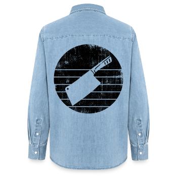 Hackbeil Skizze - Frauen Jeanshemd Organic von Stanley/Stella - verwaschenes Hellblau - Hinten - AI Model Female 172 light (172cm)