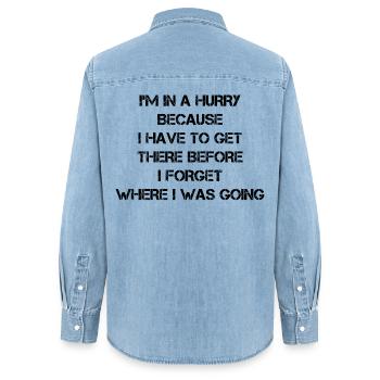 I'm in a hurry because I have to get there before - Women’s Organic Denim Shirt by Stanley/Stella - light wash - Back - AI Model Female 172 light (172cm)