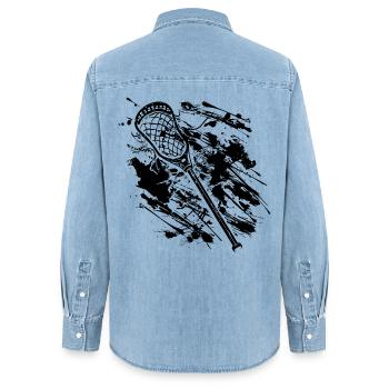 Lacrosse Schläger - Frauen Jeanshemd Organic von Stanley/Stella - verwaschenes Hellblau - Hinten - AI Model Female 172 light (172cm)