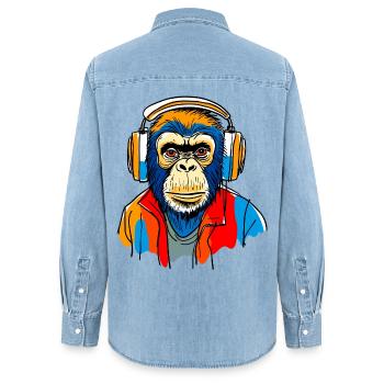 Singe avec casque - Chemise en denim femme bio Stanley/Stella - bleu clair délavé - Dos - AI Model Female 172 light (172cm)