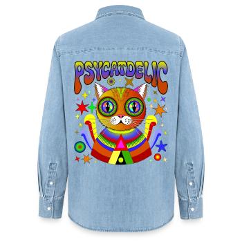 PSYCATDELIC - Women’s Organic Denim Shirt by Stanley/Stella - light wash - Back - AI Model Female 172 light (172cm)