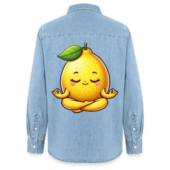 citron doux yoga méditation relaxation dessin animé - Chemise en denim femme bio Stanley/Stella - bleu clair délavé - Dos - AI Model Female 172 light (172cm)