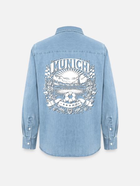 Munich Designs mit Fussball - Frauen Jeanshemd Organic von Stanley/Stella - verwaschenes Hellblau