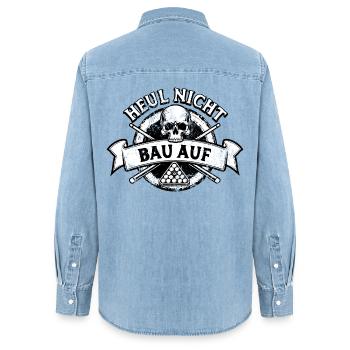 Heul nicht bau auf - Eight Ball - Billard Spieler - Frauen Jeanshemd Organic von Stanley/Stella - verwaschenes Hellblau - Hinten - AI Model Female 172 light (172cm)
