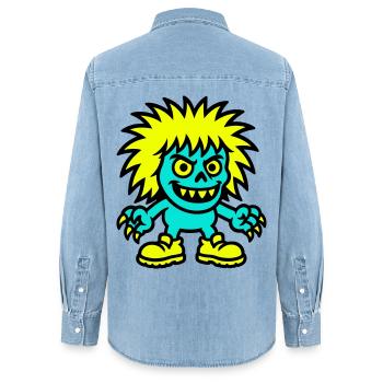 Monstre aux cheveux jaunes - Chemise en denim femme bio Stanley/Stella - bleu clair délavé - Dos - AI Model Female 172 light (172cm)