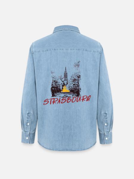 Straßburger Münster – Duotone-Illustration - Frauen Jeanshemd Organic von Stanley/Stella - verwaschenes Hellblau