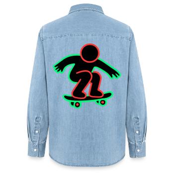 Neon Skateboarder Linienkunst - Frauen Jeanshemd Organic von Stanley/Stella - verwaschenes Hellblau - Hinten - AI Model Female 172 light (172cm)