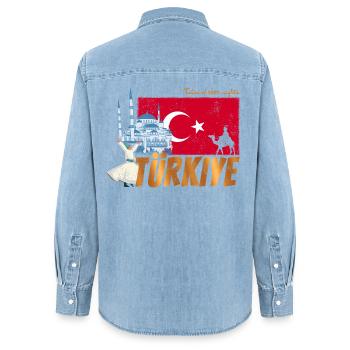 Türkiye Istanbul Vintage Fahne Türkei Sovenir - Frauen Jeanshemd Organic von Stanley/Stella - verwaschenes Hellblau - Hinten - AI Model Female 172 light (172cm)
