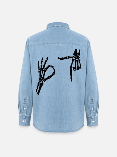 67 Sechs Sieben Meme Gen Alpha Skelett Halloween - Frauen Jeanshemd Organic von Stanley/Stella - verwaschenes Hellblau