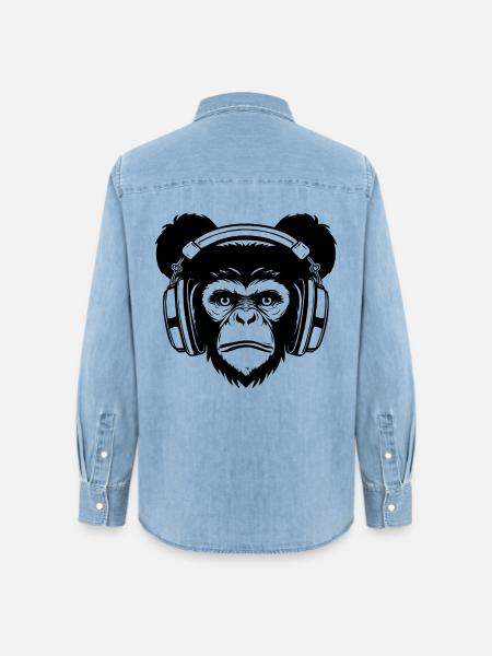 Skateboard Echo Affe Rhythm Street Shirt - Frauen Jeanshemd Organic von Stanley/Stella - verwaschenes Hellblau