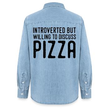 Introvert but Pizza Fan - Women’s Organic Denim Shirt by Stanley/Stella - light wash - Back - AI Model Female 172 light (172cm)