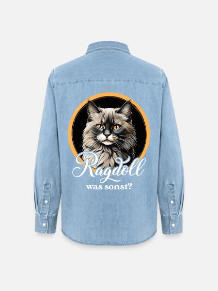 Ragdoll Katzenportrait Kreis - Frauen Jeanshemd Organic von Stanley/Stella - verwaschenes Hellblau