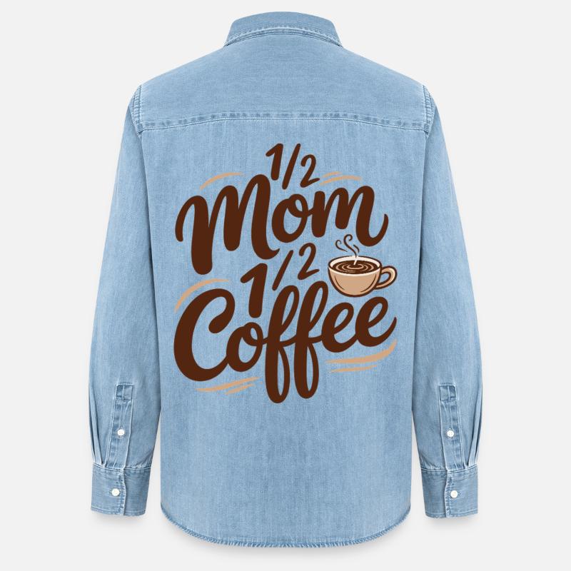 Mutter Koffein Halb Mama Halb Kaffee - Frauen Jeanshemd Organic von Stanley/Stella - verwaschenes Hellblau