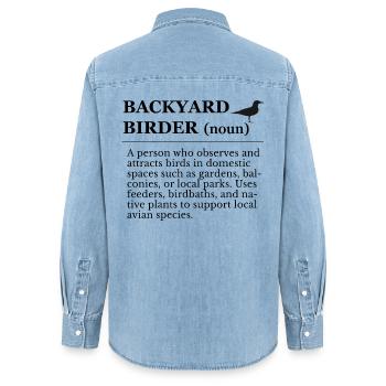 Bird watching in the garden - Women’s Organic Denim Shirt by Stanley/Stella - light wash - Back - AI Model Female 172 light (172cm)