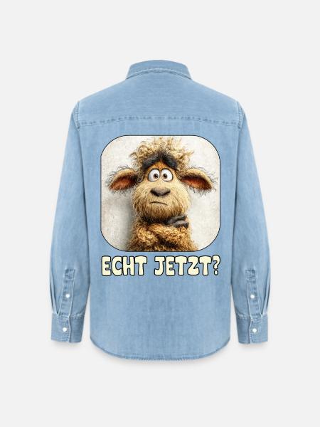 Echt Jetzt? Verwunderter Wollmonster Schaf - Frauen Jeanshemd Organic von Stanley/Stella - verwaschenes Hellblau