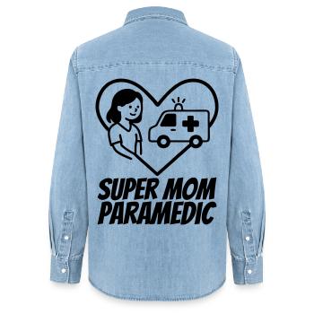 Super Mama Sanitäterin – Rettung Herz - Frauen Jeanshemd Organic von Stanley/Stella - verwaschenes Hellblau - Hinten - AI Model Female 172 light (172cm)