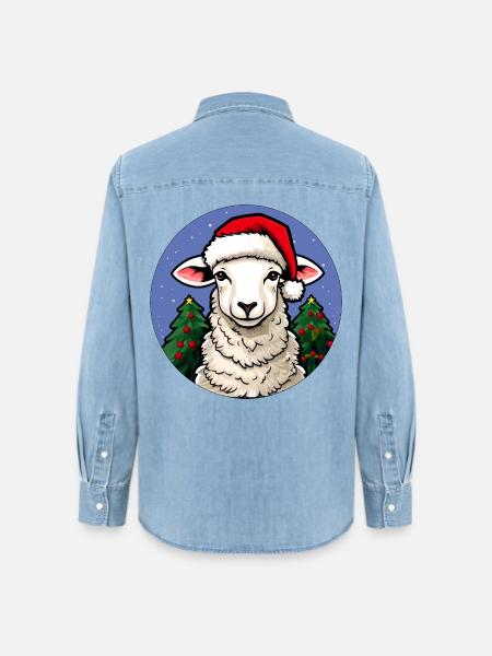 Schafe Weihnachten - Frauen Jeanshemd Organic von Stanley/Stella - verwaschenes Hellblau