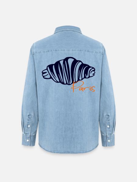 Croissants Paris - Frauen Jeanshemd Organic von Stanley/Stella - verwaschenes Hellblau