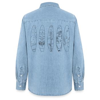 Aloha Retro Tiki Surfboards Kollektion - Frauen Jeanshemd Organic von Stanley/Stella - verwaschenes Hellblau - Hinten - AI Model Female 172 light (172cm)