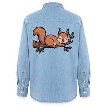 Eichhörnchen auf Ast Cartoon - Frauen Jeanshemd Organic von Stanley/Stella - verwaschenes Hellblau - Hinten - AI Model Female 172 light (172cm)