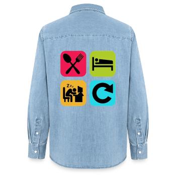 Mange, Dors, travaille, répète une citation drôle, travail - Chemise en denim femme bio Stanley/Stella - bleu clair délavé - Dos - AI Model Female 172 light (172cm)