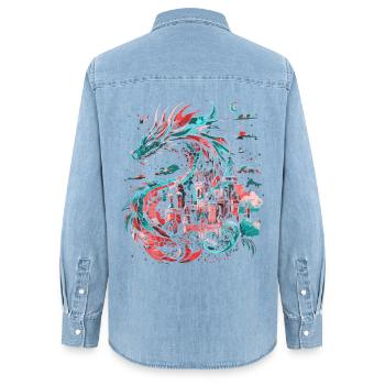 Drache Schloss Fantasie Magie Mythologie Kreatur - Frauen Jeanshemd Organic von Stanley/Stella - verwaschenes Hellblau - Hinten - AI Model Female 172 light (172cm)