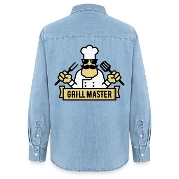 Grill Master (Grilling / Barbecue / BBQ / 3C) - Women’s Organic Denim Shirt by Stanley/Stella - light wash - Back - AI Model Female 172 light (172cm)
