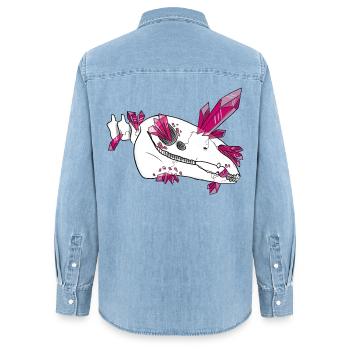Crystal Skull - Horse (by Leni Riosa) - Women’s Organic Denim Shirt by Stanley/Stella - light wash - Back - AI Model Female 172 light (172cm)