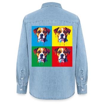 Pop-Art Hund Vierfarbig - Frauen Jeanshemd Organic von Stanley/Stella - verwaschenes Hellblau - Hinten - AI Model Female 172 light (172cm)
