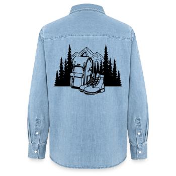 Absolut schwarz, wo alles anfängt - Frauen Jeanshemd Organic von Stanley/Stella - verwaschenes Hellblau - Hinten - AI Model Female 172 light (172cm)