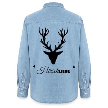 HirschLIEBE by heavenlygoods - Frauen Jeanshemd Organic von Stanley/Stella - verwaschenes Hellblau - Hinten - AI Model Female 172 light (172cm)