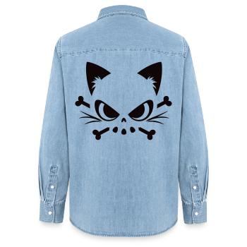 Cats Skull | Minimal Skull & Bones motif - Women’s Organic Denim Shirt by Stanley/Stella - light wash - Back - AI Model Female 172 light (172cm)
