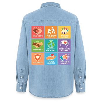 Menschenrechte Gleichheit Inklusion Statement - Frauen Jeanshemd Organic von Stanley/Stella - verwaschenes Hellblau - Hinten - AI Model Female 172 light (172cm)
