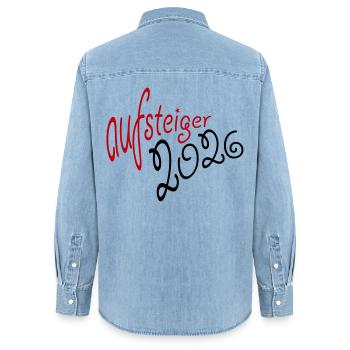 Aufsteiger 2026 Aufstieg - Frauen Jeanshemd Organic von Stanley/Stella - verwaschenes Hellblau - Hinten - AI Model Female 172 light (172cm)
