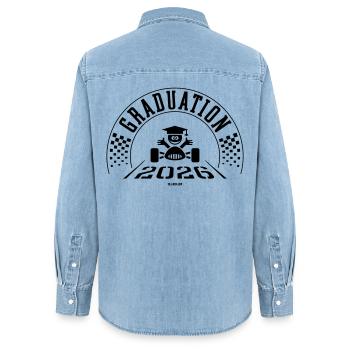 Remise des diplômes 2026 - L’école est terminée - Ligne d’arrivée - B - Chemise en denim femme bio Stanley/Stella - bleu clair délavé - Dos - AI Model Female 172 light (172cm)