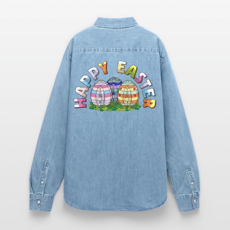 Happy Easter Brick Builder Easter Eggs Bricks Women’s Organic Denim Shirt by Stanley/Stella