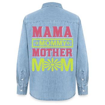 Maman Maman Maman Mignonne chemise cadeau de maternité - Chemise en denim femme bio Stanley/Stella - bleu clair délavé - Dos - AI Model Female 172 light (172cm)