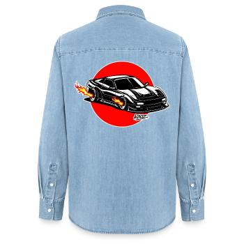 Inferno Turbo Car Burst - Frauen Jeanshemd Organic von Stanley/Stella - verwaschenes Hellblau - Hinten - AI Model Female 172 light (172cm)