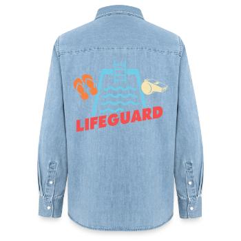 Lifeguards Love Lifeguard Swimmers - Women’s Organic Denim Shirt by Stanley/Stella - light wash - Back - AI Model Female 172 light (172cm)