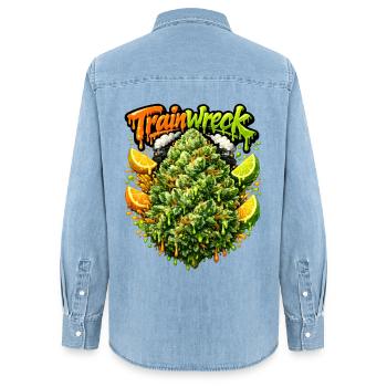 Graffiti-Graffiti zum Zugwrack - Frauen Jeanshemd Organic von Stanley/Stella - verwaschenes Hellblau - Hinten - AI Model Female 172 light (172cm)