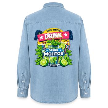 Sauvez l'eau, buvez Mojitos - Chemise en denim femme bio Stanley/Stella - bleu clair délavé - Dos - AI Model Female 172 light (172cm)