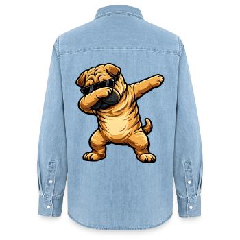 Dabbing Shar Pei - Frauen Jeanshemd Organic von Stanley/Stella - verwaschenes Hellblau - Hinten - AI Model Female 172 light (172cm)